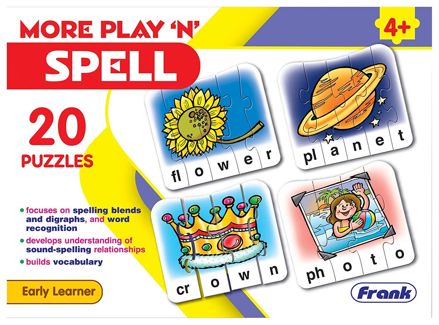 Frank More Play ‘n' Spell Puzzle – 20 Self-Correcting Puzzles, Early Learner Educational Jigsaw Puzzle Sets with Images