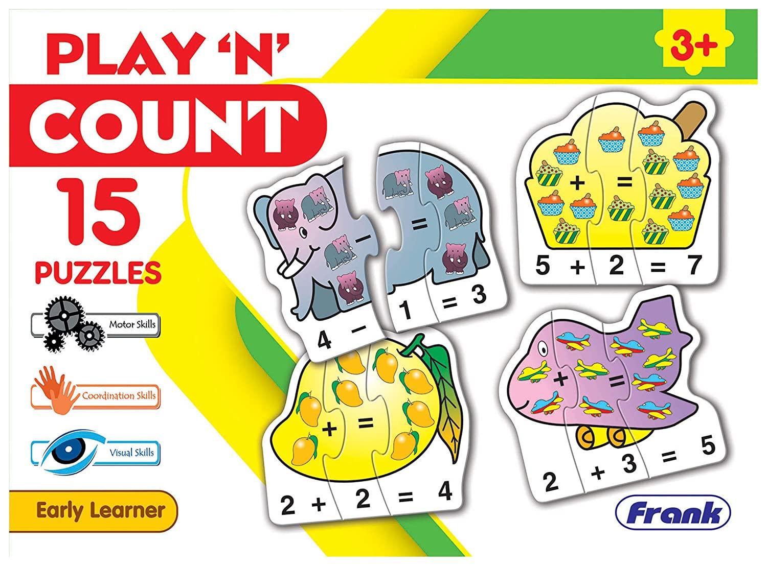 Frank Play ‘n' Count Puzzle – 75 Pieces, 15 Self-Correcting 3-Piece Puzzles for Ages 3 & Above