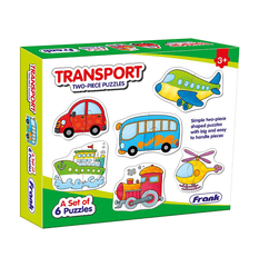 Frank Transport Puzzles - A Set of 6 Two-Piece Shaped Jigsaw Puzzles for 3 Year Old Kids and Above