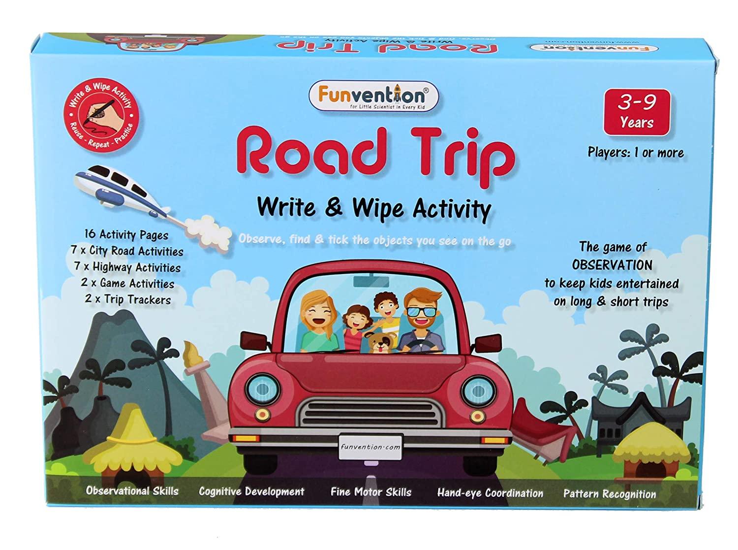 Funvention Road Trip - Write and Wipe Activity Observational & Educational Game for 3-6 Years Kids