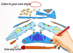 Funvention Shooter Plane - DIY Shooting Plane with 3 Target Planes - Coloring and Puzzle Activity Toy