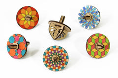 Funvention Spinning Tops (Geometric Patterns) - Set of 6 DIY Spinning Tops and Coloring Activity