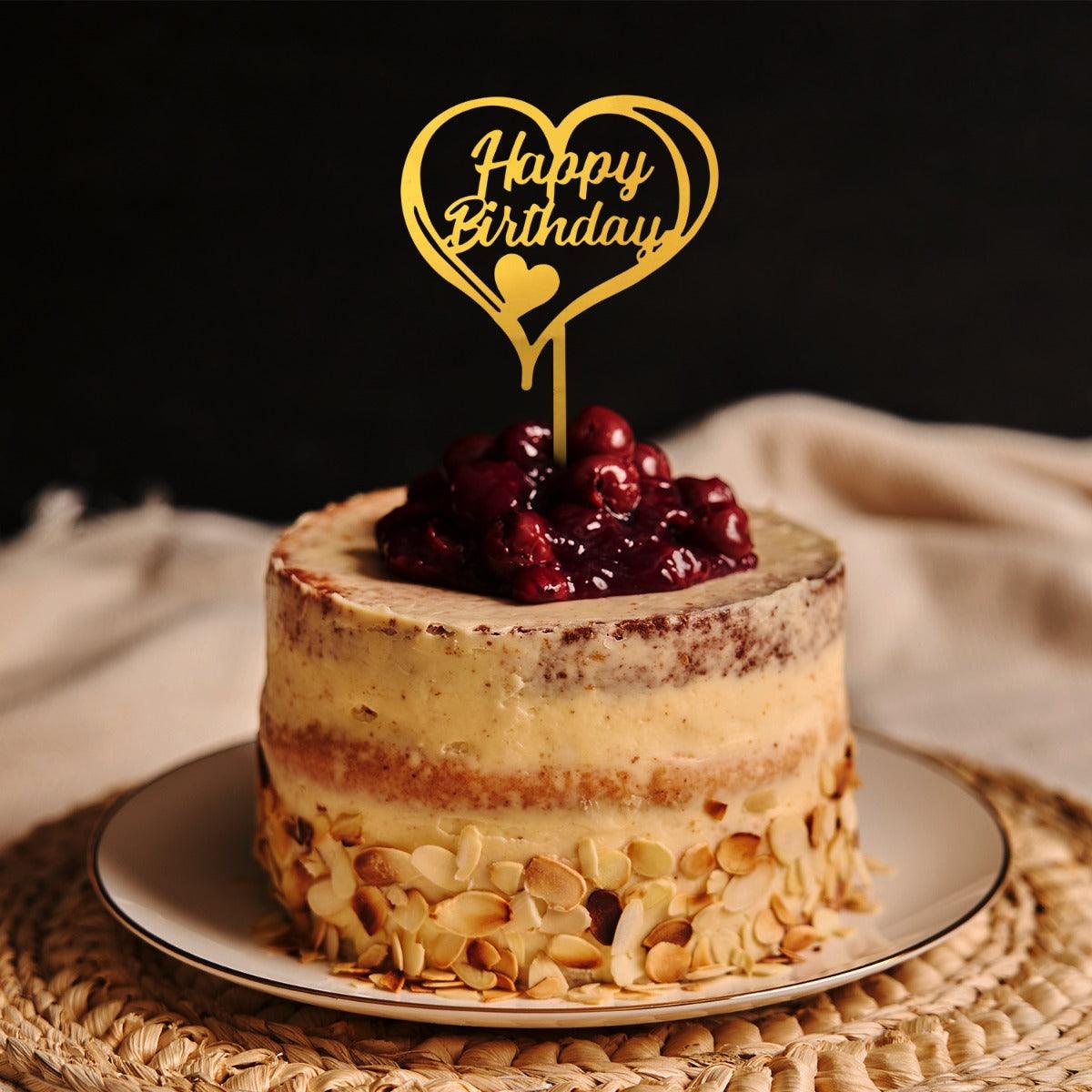 PartyCorp Gold Heart Shaped Acrylic Happy Birthday Cake Topper, 1 Piece