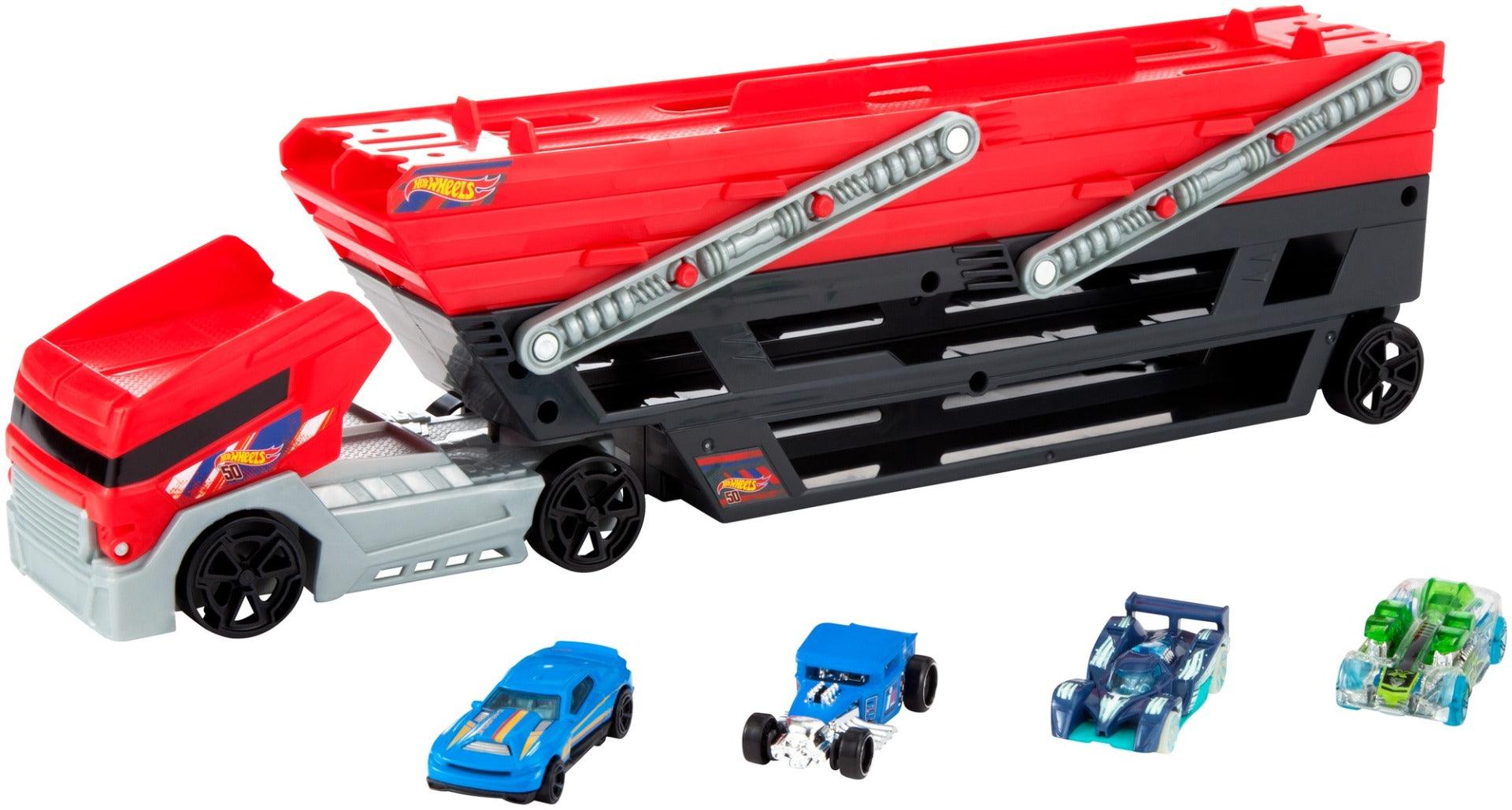 Hot Wheels Mega Hauler Truck with 4 Die-Cast Cars