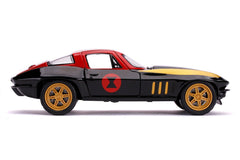 Jada Toys Diecast Hollywood Rides 1:24 1966 Chevy Corvette Car with Black Widow Action Figure
