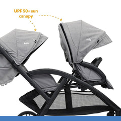 Joie Evalite Duo Baby Stroller - Double Baby Pram with Single Touch Brake for Ages 0-3 Years