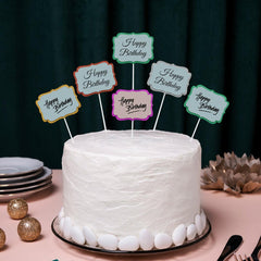 PartyCorp Multicoloured Glitter Paper Happy Birthday Cake Topper, Pack Of 6