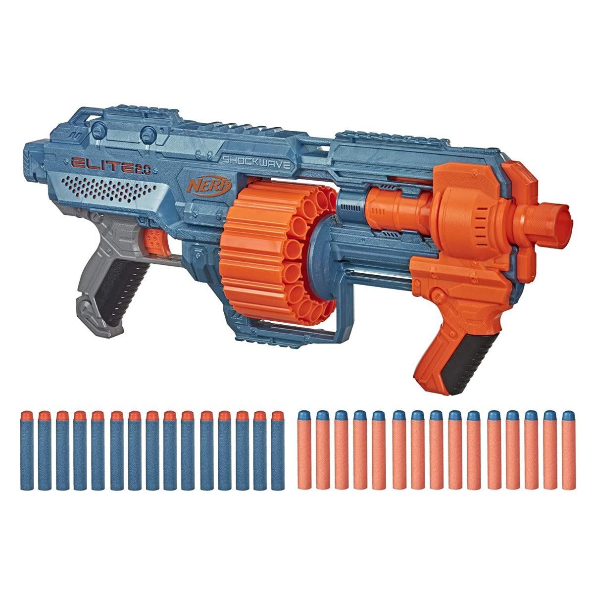 Nerf Elite 2.0 Shockwave RD-15 Toy Blaster, Official Nerf 30 Darts, Nerf 15-Dart Rotating Drum, Pump-Action, Toys for Kids, Teens, and Adults
