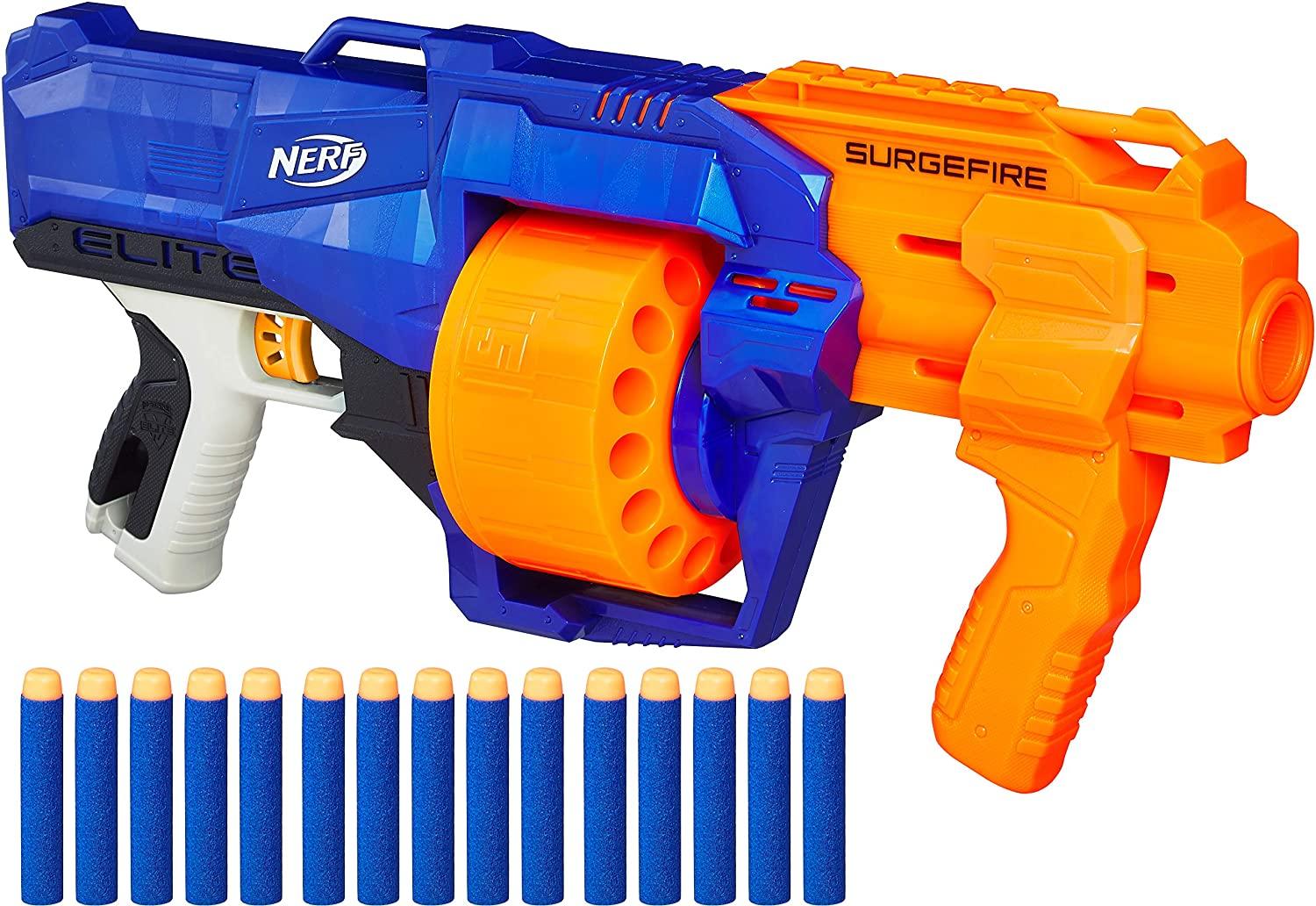 Nerf Elite Strike SurgeFire Blaster – 15-Dart Rotating Drum, Slam Fire, Includes 15 Official Nerf Elite Darts – for Children, Teens, Adults