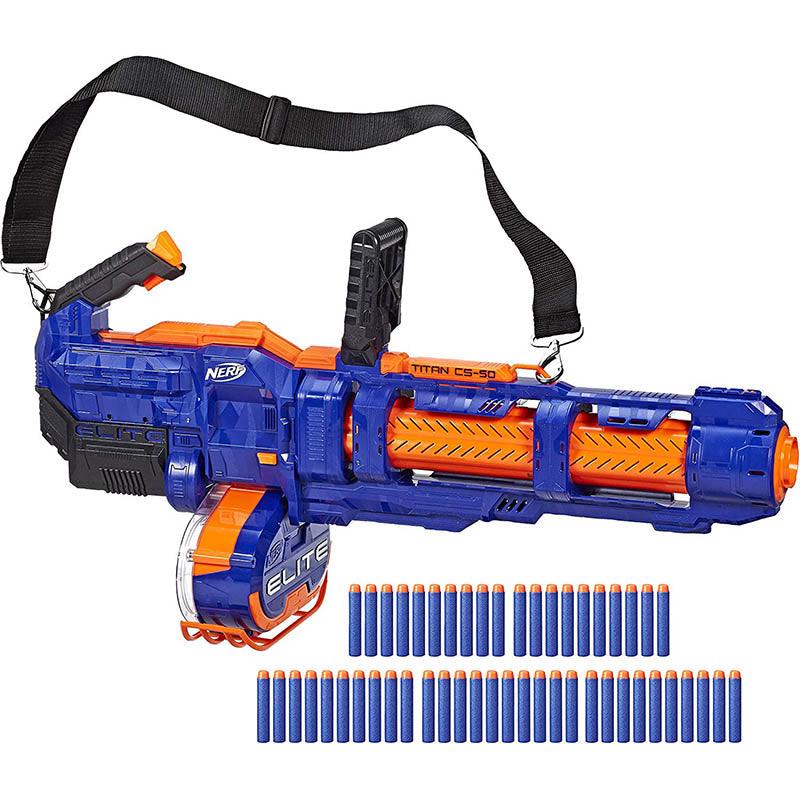 Nerf Elite Titan CS-50 Toy Blaster, Fully Motorized, 50-Dart Drum, 50 Elite Darts, for Kids, Teens, Adults