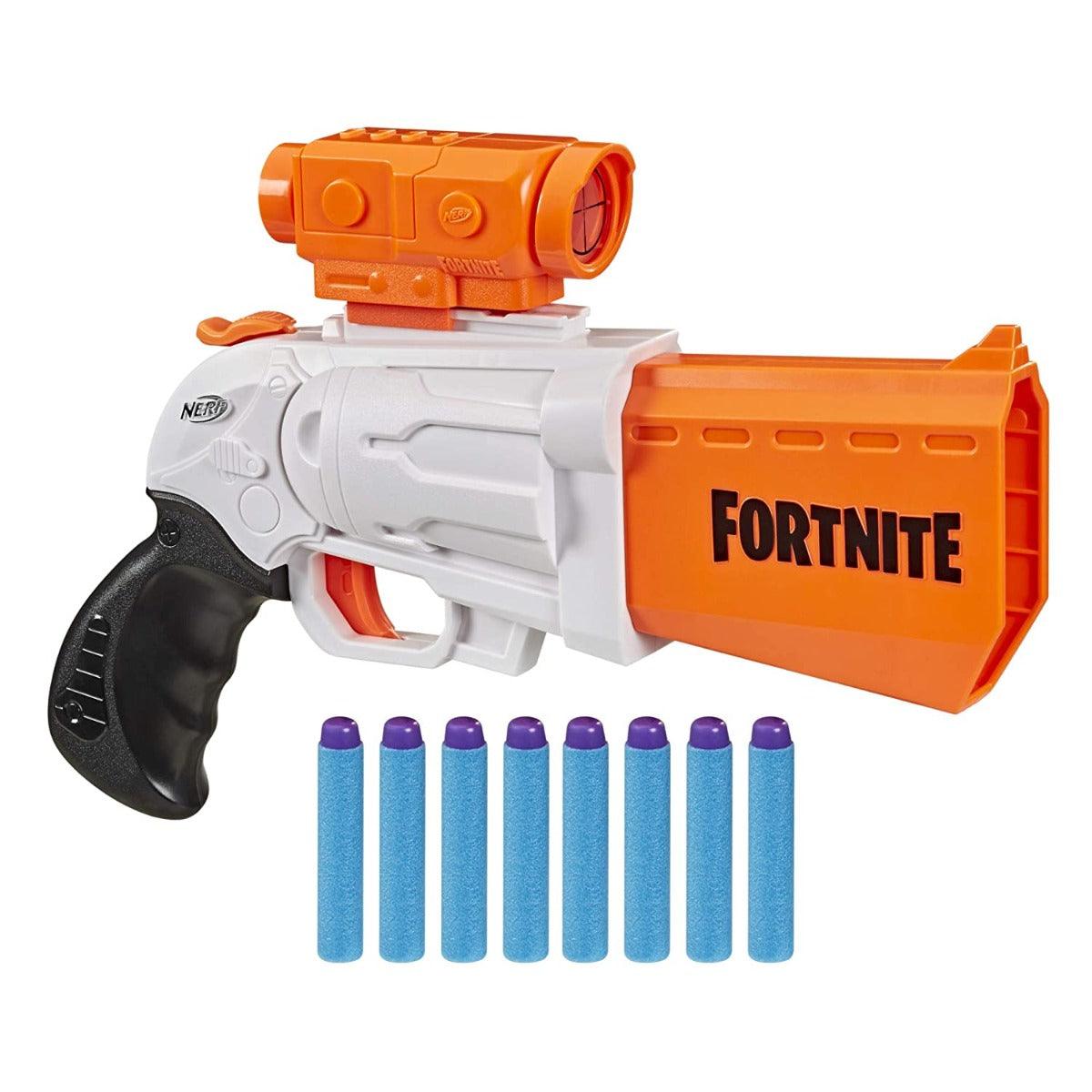 Nerf Fortnite SR Blaster, 4-Dart Hammer Action, Includes Removable Scope and 8 Elite Darts, for Youth, Teens, Adults