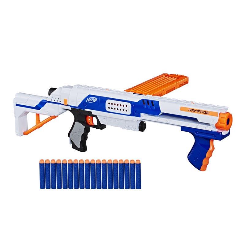 Nerf N-Strike Rampage Slam-Fire Elite Blaster with 18 Official Nerf Elite Darts, 18-Dart Clip, Removable Stock -- For Kids, Teens, Adults