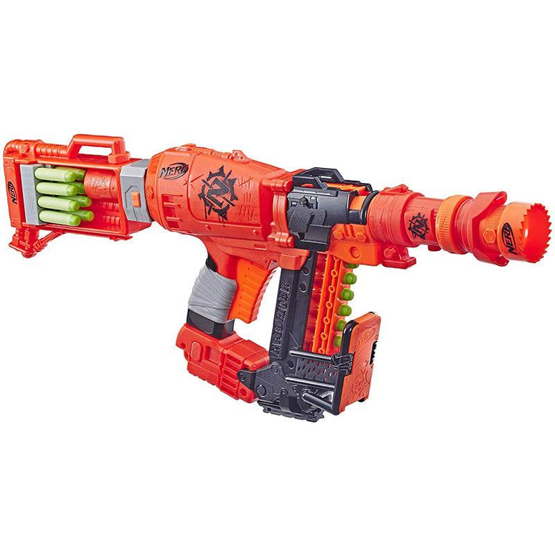 Nerf Nailbiter Zoom & Doom Zombie Strike Toy Blaster with Indexing Clip, Stock, Barrel, 16 Official Zombie Strike Elite Darts
