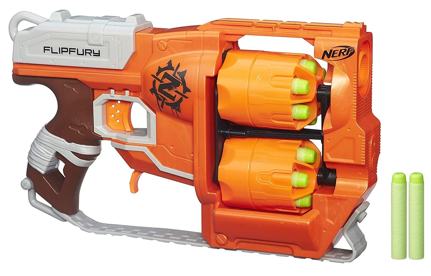 Nerf Zombie Strike FlipFury Blaster 2 Flipping 6-Dart Drums ,12 Nerf Zombie Strike Elite Darts