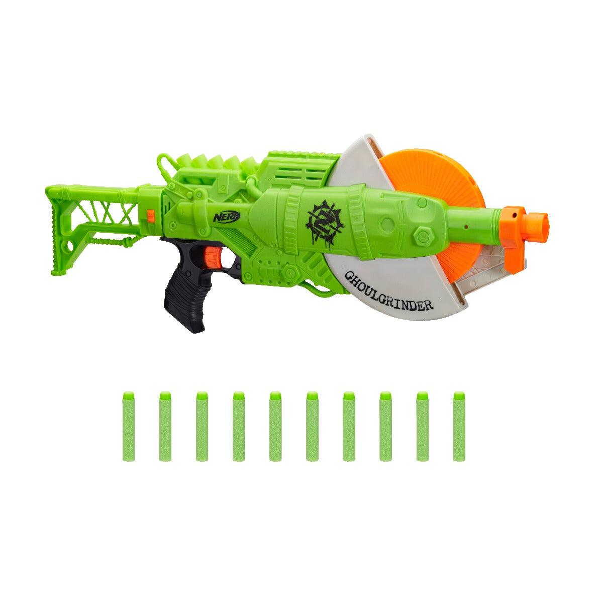 Nerf Zombie Strike Ghoulgrinder Blaster -- Rotating 10-Dart Wheel, 10 Official Nerf Zombie Strike Elite Darts -- For Kids, Teens, Adults