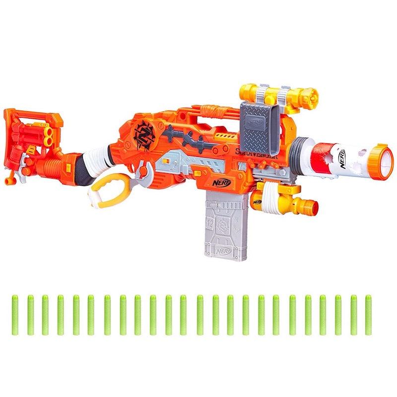 Nerf Zombie Strike Scravenger 12-Dart Blaster, Tactical Light, Barrel Extension, Scope, 26 Darts & More