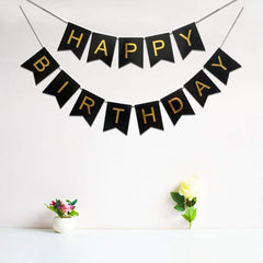 PartyCorp Black & Gold Happy Birthday Printed Wall Banner Decoration for All Ages, Birthday Party Supplies