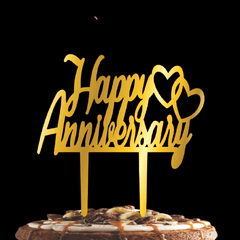 PartyCorp Gold Acrylic Happy Anniversary With Heart Cake Topper, 1 Piece