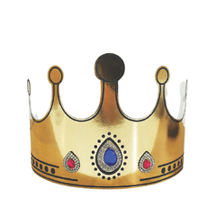 PartyCorp Gold Glossy Paper Crown With Multicolour Stone For Party Wearables, DIY Pack Of 1