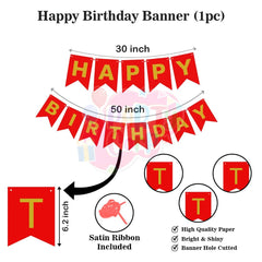 PartyCorp Happy Birthday Decoration Kit Combo 30 Pcs - Red & Blue Latex Balloon, Red & Gold Happy Birthday Banner, Blue Curtain, Red Star Foil