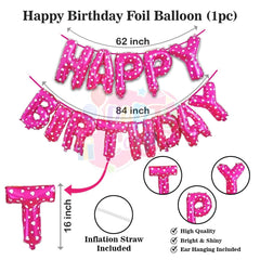 PartyCorp Happy Birthday Decoration Kit Combo 30 Pcs - Pink & White Chrome Balloons, Pink Printed Happy Birthday Banner, Silver Curtain, Pink Star Foil Balloon