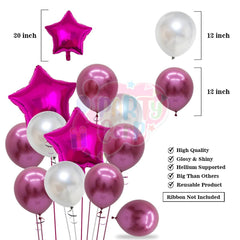 PartyCorp Happy Birthday Decoration Kit Combo 30 Pcs - Pink & White Chrome Balloons, Pink Printed Happy Birthday Banner, Silver Curtain, Pink Star Foil Balloon
