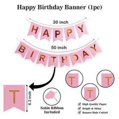 PartyCorp Happy Birthday Decoration Kit Combo 34 Pcs - Pink, Pink & Gold Chrome Balloons(24 pcs), 1 pc Pink & Gold Happy Birthday Printed Banner, 2 pc Pink Big Foil Curtain, 1 pc Moon & Star Foil Balloon Bouquet