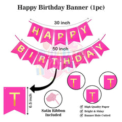 PartyCorp Happy Birthday Decoration Kit Combo 35 Pcs - Pink & Gold Chrome Balloons, Pink & Gold Happy Birthday Banner, Silver Curtain, Unicorn Theme Balloon Bouquet, Khoi Bag,Bunting Banner