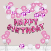 PartyCorp Happy Birthday Decoration Kit Combo 49 Pcs - Pink & White Latex & Pink Confetti Balloon, Pink Happy Birthday Banner