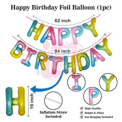 PartyCorp Happy Birthday Decoration Kit Combo 68 Pcs - Pink, Green, Blue, Yellow, Purple & Orange Pastel Balloons, Rainbow Happy Birthday Banner, Rainbow & Cloud Foil Balloons