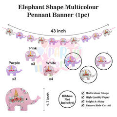 PartyCorp Happy Birthday Decoration Kit Combo 70 Pcs - Pink, Green, Blue, Yellow, Purple & Orange Pastel Balloons, Happy Birthday Bannner, Elephant Pennant Banner, Pink Curtain