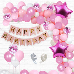 PartyCorp Happy Birthday Decoration Kit Combo 94 Pcs - White, Pink Latex, Pink Pastel & Confetti Balloons, Pink & Gold Happy Birthday Banner, Pink Star Foil Balloon