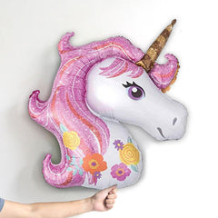 PartyCorp Happy Birthday Decoration Kit Combo Unicorn Theme 33 Pcs - Pink & Gold Chrome Balloons, Pink & Gold Happy Birthday Banner, Gold Curtain, Unicorn Theme Balloon Bouquet