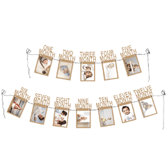 PartyCorp Matte Brown One To Twelve Months Paper Photo Banner for 1st Birthday Party Decoration Set
