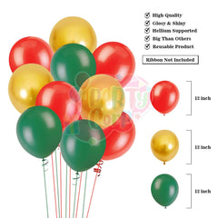 PartyCorp Merry Christmas Decoration Kit Combo 64 Pcs - Dark Green, Red Balloons, Gold Chrome Balloon, Gold Merry Christmas Foil Banner, Large Bell Foil Balloon, 2 Socks Foil Balloon