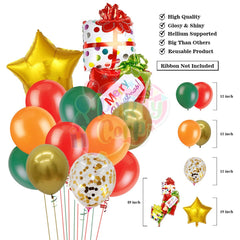 PartyCorp Merry Christmas Decoration Kit Combo 76 Pcs - Dark Green, Red Balloons, Gold & Copper Chrome Balloon, Gold Confetti, Gold Merry Christmas Foil Banner, Green Diamond Curtain, Gold Star Foil Balloon, Large Gift Foil Balloon