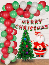 PartyCorp Merry Christmas Decoration Kit Combo 87 Pcs - Dark Green, Red, White Latex Balloons, Merry Christmas Printed Banner, Santa Foil Balloon, Christmas Tree 4 feet, 4 types of danglers (Stars, Bells, Balls, Gift boxes)
