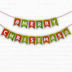 PartyCorp Merry Christmas with Santa Head Printed Wall Banner Decoration Set, 1 pc