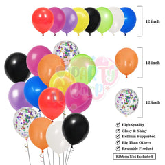 PartyCorp Multi-colour Rainbow Happy Birthday Decoration Kit Combo 80 Pcs - Black, White, Orange, Blue, Green, Red, Yellow, Purple, Pink & Multicolour Confetti, Multicolour Happy Birthday Banner