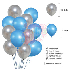PartyCorp New Year Decoration Kit Combo 27 Pcs - Silver, Blue Chrome Balloon, Silver Happy New Year Foil Banner, Blue Foil Curtain