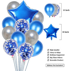 PartyCorp New Year Decoration Kit Combo 32 Pcs - Silver, Blue Chrome Balloon, Blue Confetti, Silver Happy New Year Foil Banner, Blue Star Foil Balloon