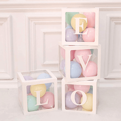 PartyCorp Pink Transparent Surprise Cube Balloon Boxes - LOVE, DIY Pack Of 4, Balloons Not Included