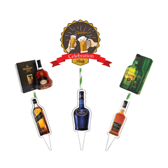PartyCorp Printed Cocktail Whiskey Beer Themed Cake Topper, Pack Of 6
