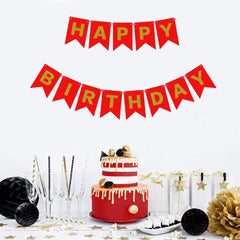 PartyCorp Red & Gold Happy Birthday Printed Wall Banner Decoration for All Ages, Birthday Party Supplies