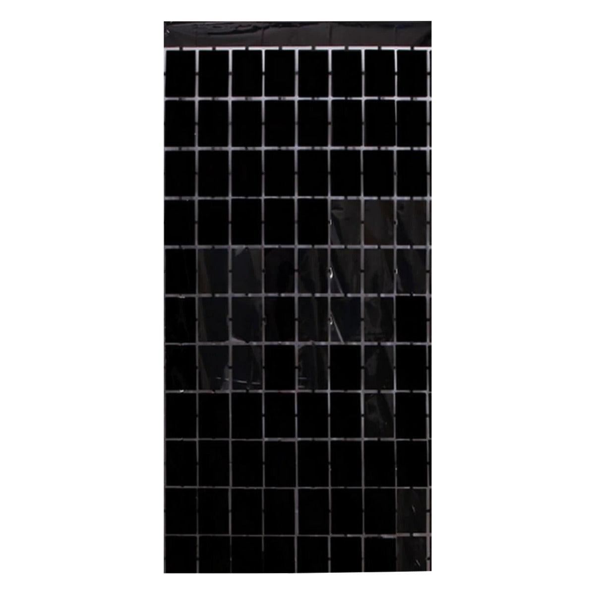 PartyCorp Square Shaped Metallic Black Foil Curtain, 1 Pack