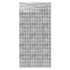 PartyCorp Square Shaped Metallic Silver Foil Curtain, 1 Pack