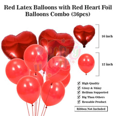 PartyCorp Valentines, Anniversary, Heart Decoration Kit Combo 38 Pcs - Red Latex Balloon, Red Heart Foil, Love Foil Banner