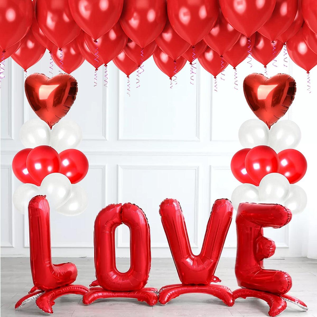 PartyCorp Valentines, Anniversary, Heart Decoration Kit Combo 40 Pcs -Red & White Latex, Red Heart Foil, Large Love Standing Foil Banner