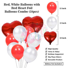 PartyCorp Valentines, Anniversary, Heart Decoration Kit Combo 40 Pcs -Red & White Latex, Red Heart Foil, Large Love Standing Foil Banner