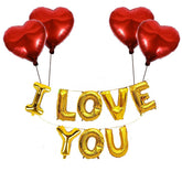 PartyCorp Valentines, Anniversary, Heart Decoration Kit Combo 5 Pcs - Gold I Love You Banner, Red Heart Foil